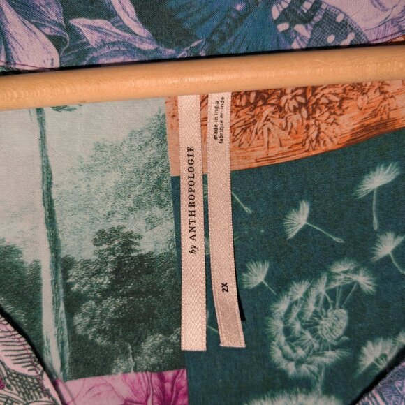 Anthropologie Flutter Sleeve Printed PJ Dress Size 2X Patchwork PJ Mini Collar - Picture 7 of 13